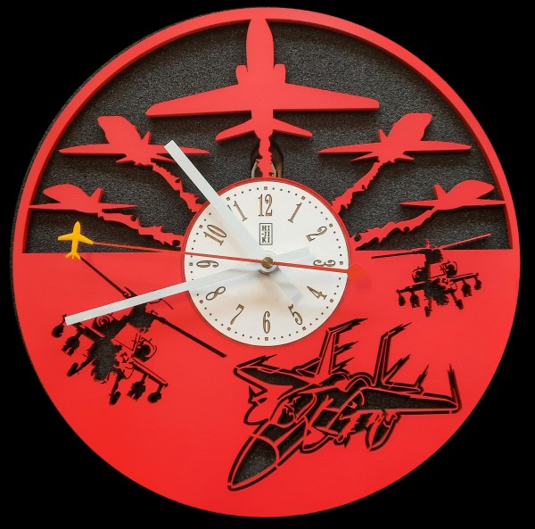 Design Funkuhr Flugzeuge rot