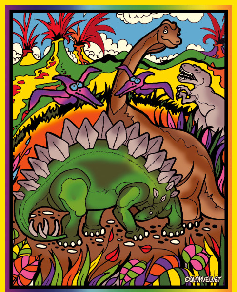 Samtbild, Color Velvet, Groß, ca. 47x35cm, Dinosaurier