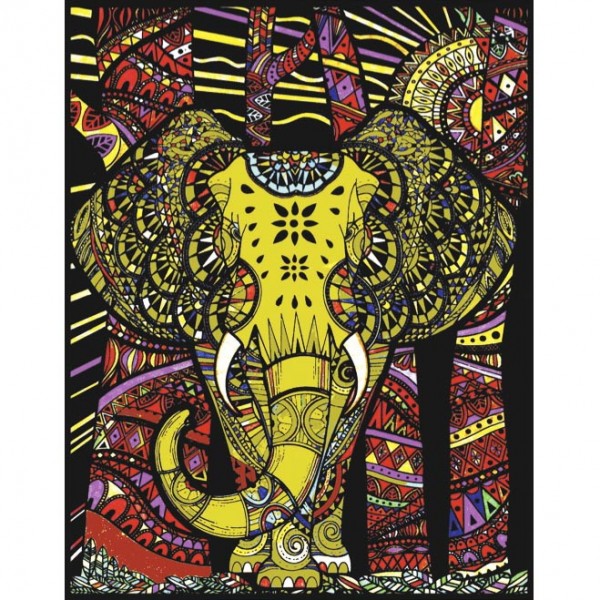 Samtbild, Color Velvet, Groß, ca. 47x35cm, Elefant von vorne