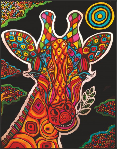 Samtbild, Color Velvet, Groß, ca. 47x35cm, Giraffe Kopf