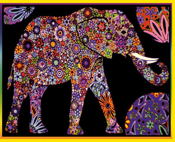 Samtbild, Color Velvet, Groß, ca. 47x35cm, Elefant Mandala