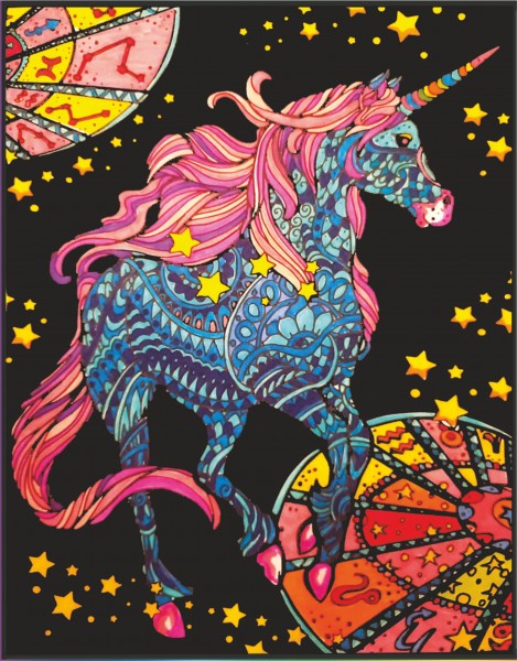 Samtbild, Color Velvet, Groß, ca. 47x35cm, Einhorn