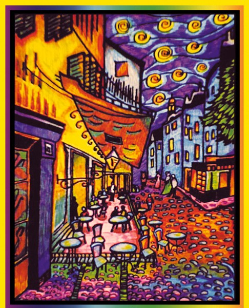 Samtbild, Color Velvet, Groß, ca. 47x35cm, Cafe de Paris, van Gogh