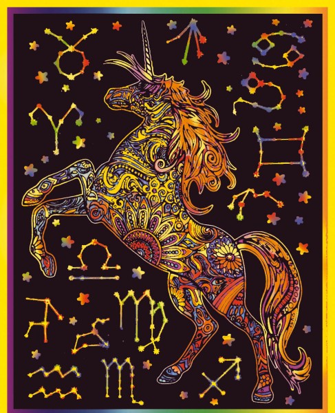 Samtbild, Color Velvet, Groß, ca. 47x35cm, Einhorn Astro