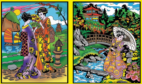 Ringbuchmappe mit Samtbildern, Geishas