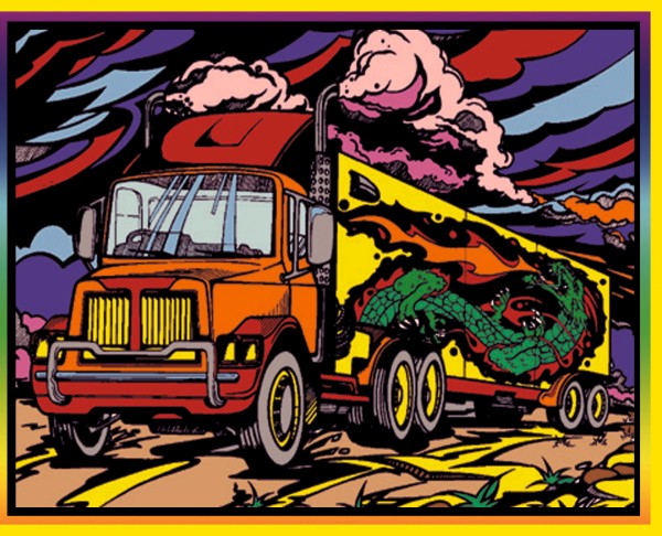 Samtbild, Color Velvet, Groß, ca. 47x35cm, Lastwagen