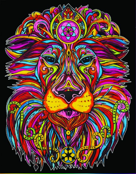 Samtbild, Color Velvet, Groß, ca. 47x35cm, Löwe bunt