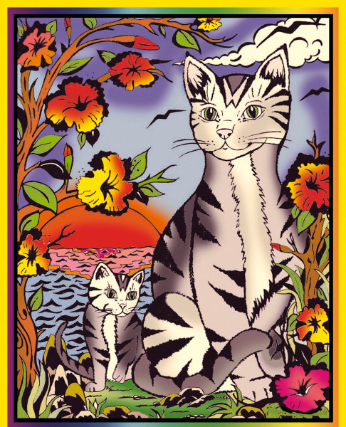 Samtbild, Color Velvet, Mittel, ca. 37x28cm, Ägyptische Katze