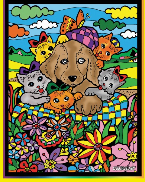 Samtbild, Color Velvet, Mini, ca. 20x29cm, Hund und Katz