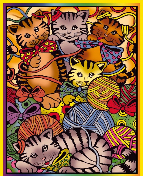 Samtbild, Color Velvet, Mittel, ca. 37x28cm, Katzen mit Wolle