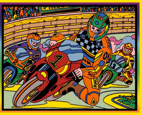 Samtbild, Color Velvet, Mittel, ca. 37x28cm, Motorradrennen