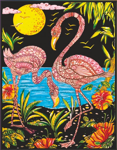 Samtbild, Color Velvet, Groß, ca. 47x35cm, Flamingo