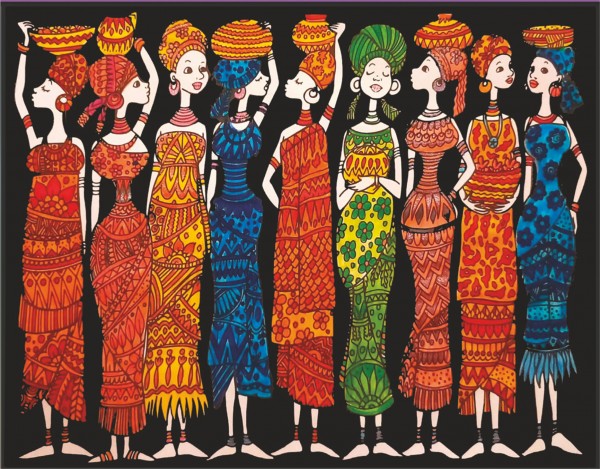 Samtbild, Color Velvet, Groß, ca. 47x35cm, Afrikanische Frauen