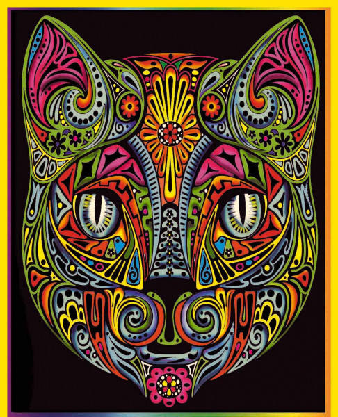 Samtbild, Color Velvet, Groß, ca. 47x35cm, Katze Mandala